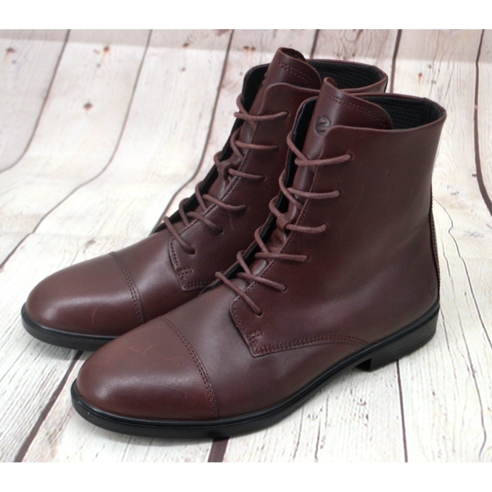 ECCO Women's Touch 15 Lace Up Combat Style Boots SIZE 6-6.5 (37) Brown Leather